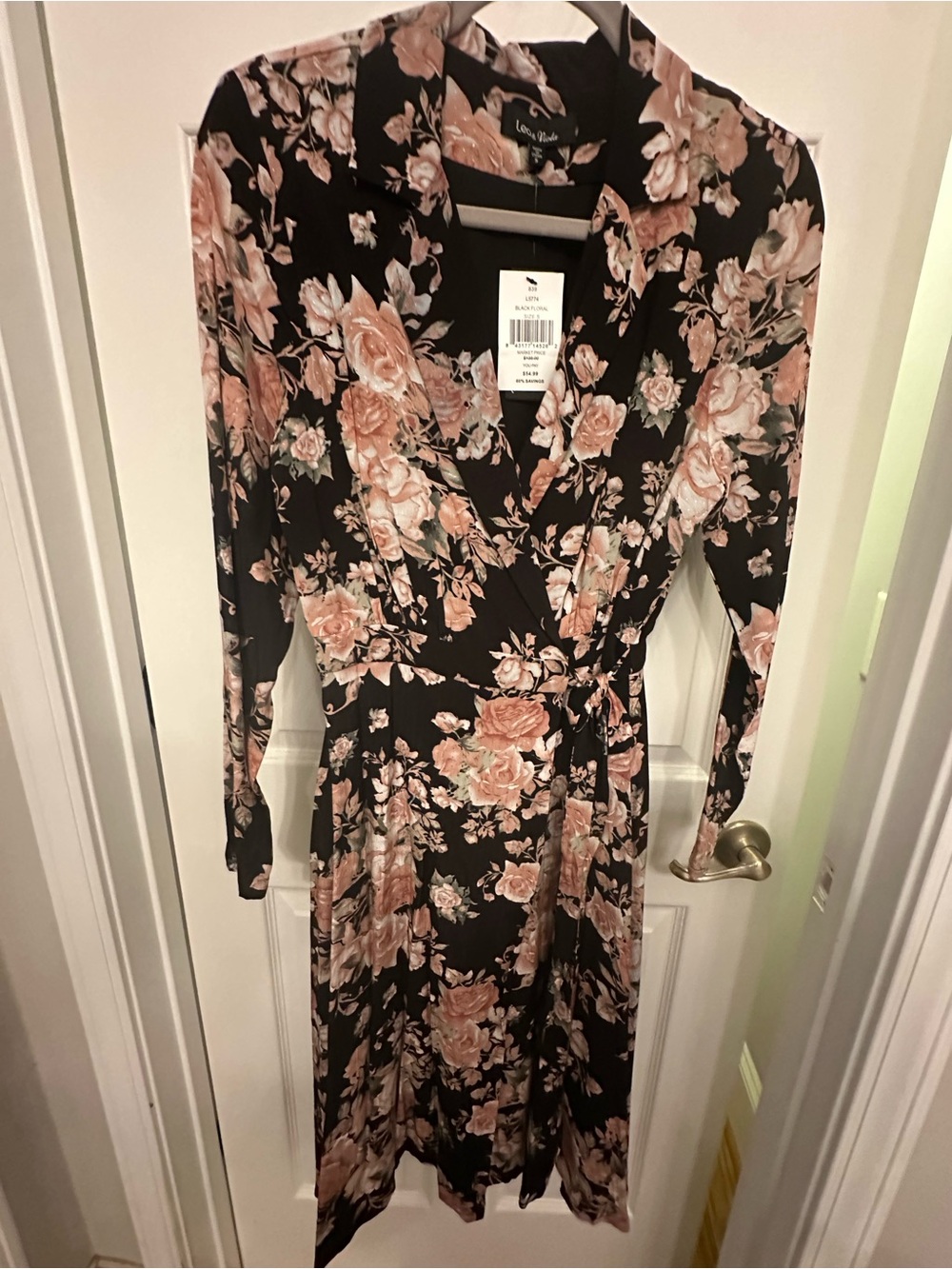 Lea & Viola Black Wrap Dress with Blush Floral Print